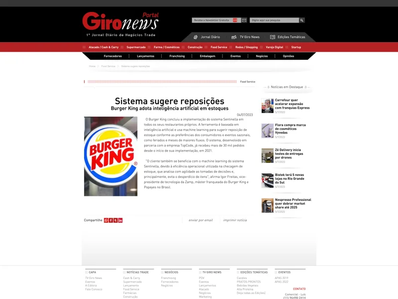 Matéria do Giro News sobre o Sentinella